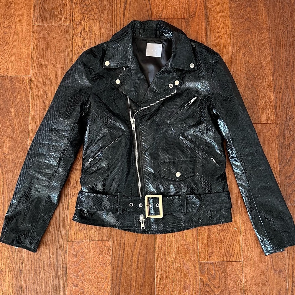Black Snake Python Embossed Biker Jacket Size M M… - image 7